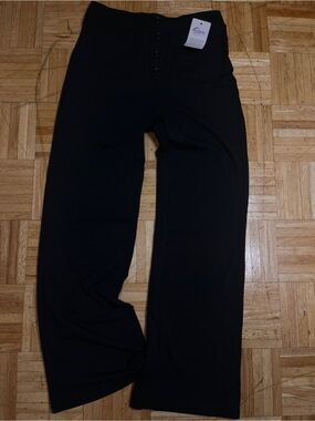 Black Wide Leg Button-Front Pants